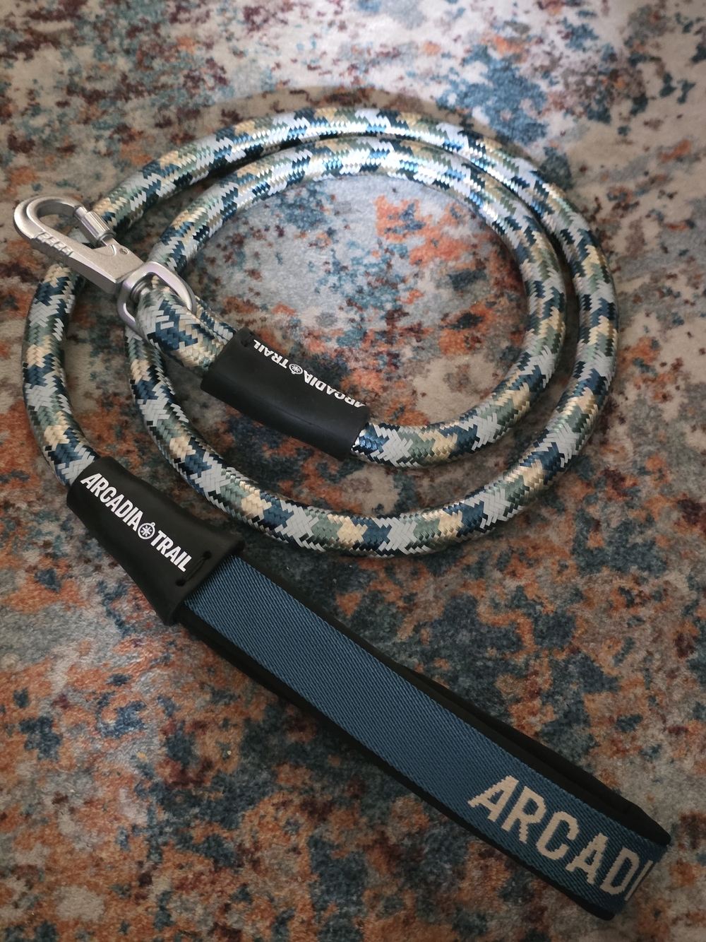 Arcadia Trail Dog Blue & Silver Braided Rope Leash with Teal Accents Nwot